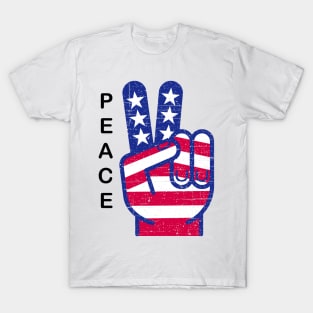 PATRIOTIC PEACE SIGN RED WHITE AND BLUE RETRO (word: PEACE) T-Shirt